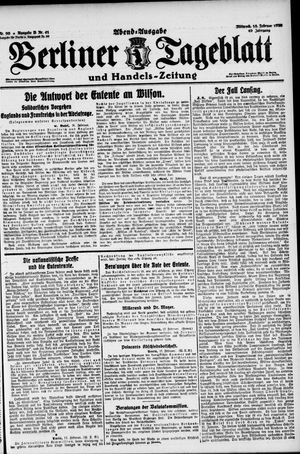 Berliner Tageblatt und Handels-Zeitung vom 18.02.1920