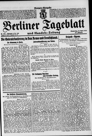 Berliner Tageblatt und Handels-Zeitung vom 22.04.1920