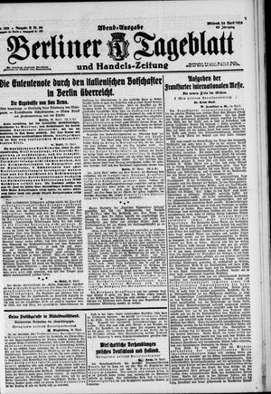 Berliner Tageblatt und Handels-Zeitung on Apr 28, 1920