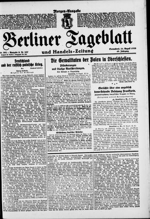 Berliner Tageblatt und Handels-Zeitung on Aug 21, 1920