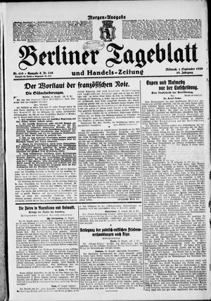 Berliner Tageblatt und Handels-Zeitung vom 01.09.1920