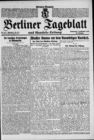 Berliner Tageblatt und Handels-Zeitung vom 02.09.1920