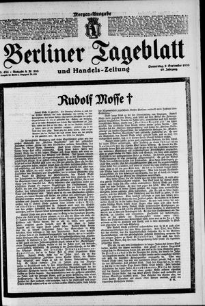 Berliner Tageblatt und Handels-Zeitung vom 09.09.1920