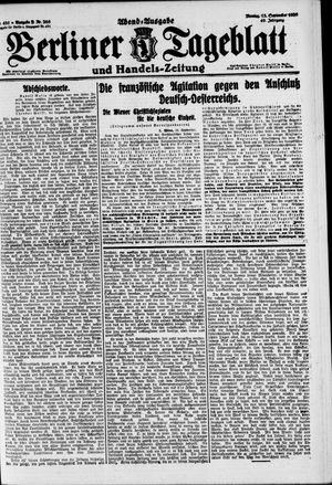 Berliner Tageblatt und Handels-Zeitung on Sep 13, 1920