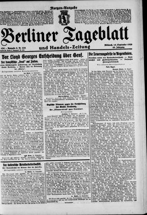 Berliner Tageblatt und Handels-Zeitung vom 15.09.1920
