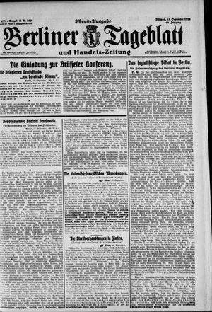 Berliner Tageblatt und Handels-Zeitung vom 15.09.1920