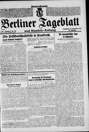 Berliner Tageblatt und Handels-Zeitung vom 18.09.1920