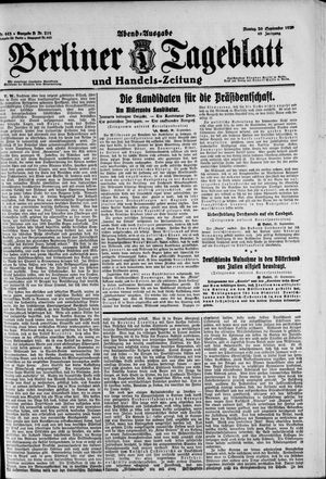 Berliner Tageblatt und Handels-Zeitung vom 20.09.1920