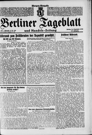 Berliner Tageblatt und Handels-Zeitung vom 24.09.1920