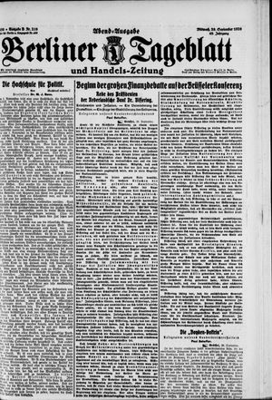 Berliner Tageblatt und Handels-Zeitung vom 29.09.1920