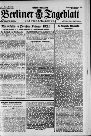 Berliner Tageblatt und Handels-Zeitung vom 30.09.1920