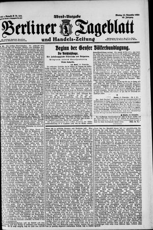 Berliner Tageblatt und Handels-Zeitung vom 15.11.1920