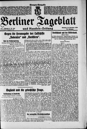 Berliner Tageblatt und Handels-Zeitung vom 30.11.1920
