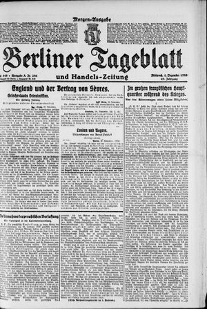 Berliner Tageblatt und Handels-Zeitung vom 01.12.1920