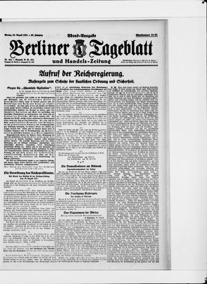 Berliner Tageblatt und Handels-Zeitung vom 29.08.1921