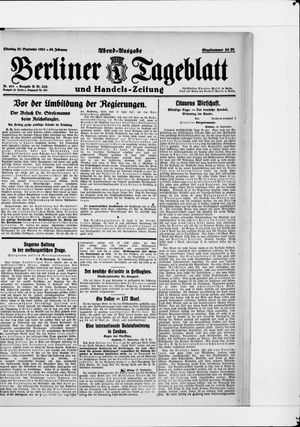 Berliner Tageblatt und Handels-Zeitung vom 27.09.1921