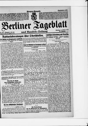 Berliner Tageblatt und Handels-Zeitung vom 11.10.1921