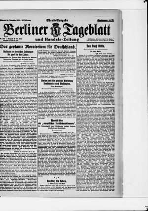 Berliner Tageblatt und Handels-Zeitung vom 30.11.1921