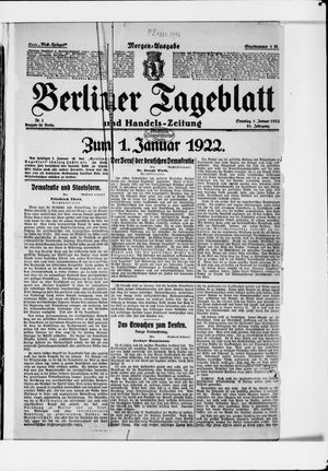 Berliner Tageblatt und Handels-Zeitung vom 01.01.1922