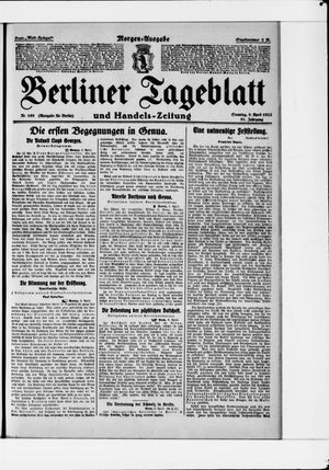 Berliner Tageblatt und Handels-Zeitung vom 09.04.1922