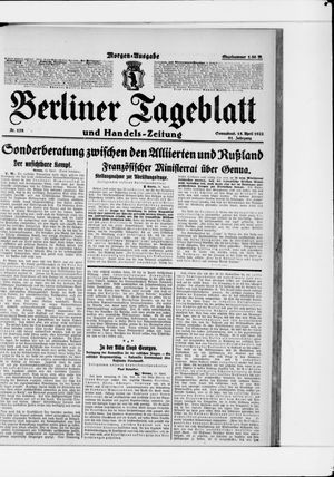 Berliner Tageblatt und Handels-Zeitung on Apr 15, 1922