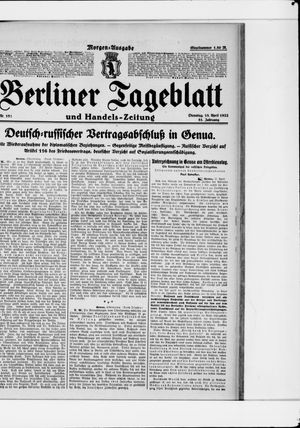 Berliner Tageblatt und Handels-Zeitung vom 18.04.1922