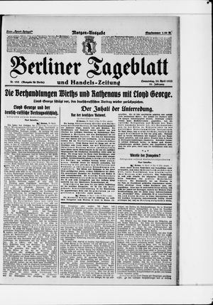 Berliner Tageblatt und Handels-Zeitung on Apr 20, 1922