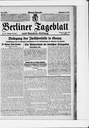 Berliner Tageblatt und Handels-Zeitung vom 21.04.1922