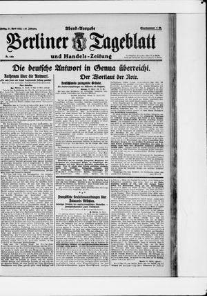 Berliner Tageblatt und Handels-Zeitung vom 21.04.1922