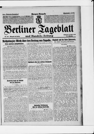 Berliner Tageblatt und Handels-Zeitung vom 26.04.1922