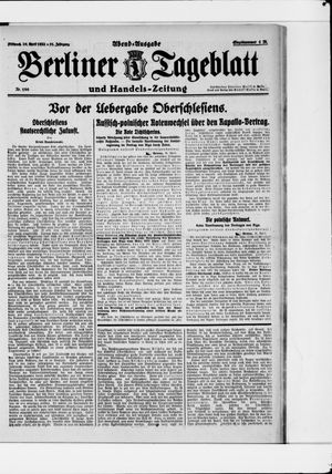 Berliner Tageblatt und Handels-Zeitung vom 26.04.1922