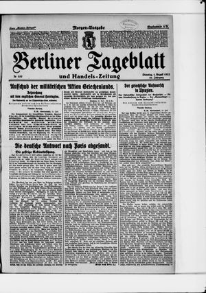 Berliner Tageblatt und Handels-Zeitung on Aug 1, 1922