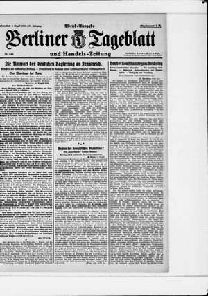 Berliner Tageblatt und Handels-Zeitung on Aug 5, 1922