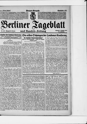 Berliner Tageblatt und Handels-Zeitung on Aug 8, 1922