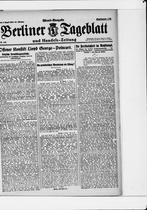 Berliner Tageblatt und Handels-Zeitung on Aug 9, 1922