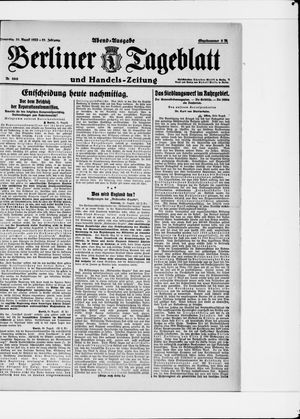 Berliner Tageblatt und Handels-Zeitung vom 31.08.1922