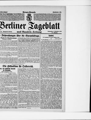Berliner Tageblatt und Handels-Zeitung vom 07.09.1922