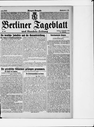 Berliner Tageblatt und Handels-Zeitung on Sep 8, 1922