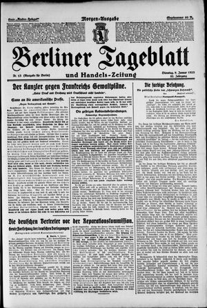 Berliner Tageblatt und Handels-Zeitung vom 09.01.1923