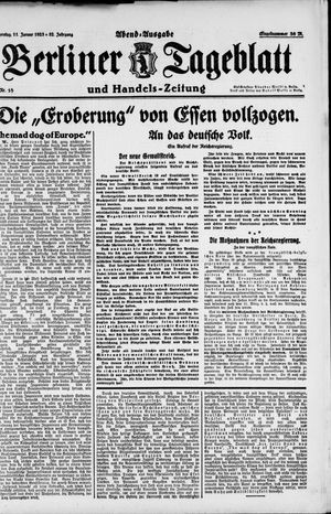 Berliner Tageblatt und Handels-Zeitung vom 11.01.1923