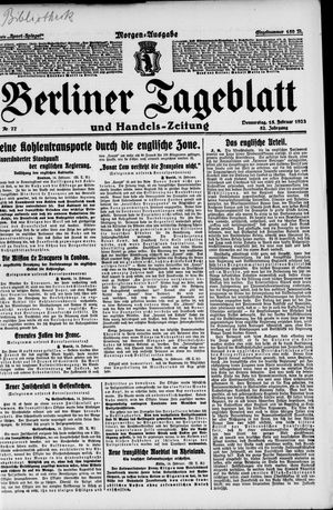Berliner Tageblatt und Handels-Zeitung vom 15.02.1923