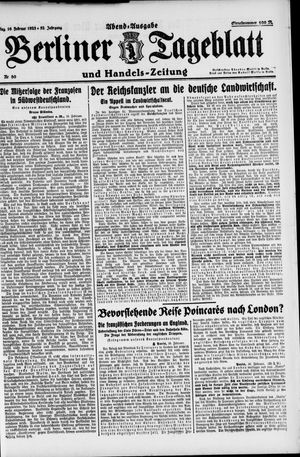 Berliner Tageblatt und Handels-Zeitung vom 16.02.1923