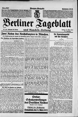 Berliner Tageblatt und Handels-Zeitung vom 23.03.1923