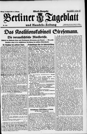Berliner Tageblatt und Handels-Zeitung on Aug 13, 1923