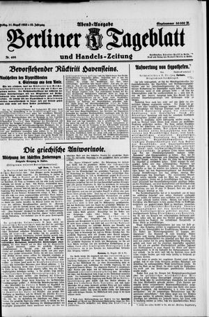 Berliner Tageblatt und Handels-Zeitung vom 31.08.1923