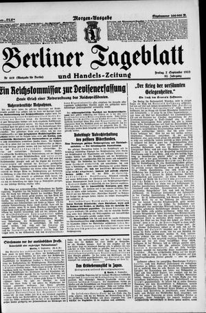 Berliner Tageblatt und Handels-Zeitung vom 07.09.1923