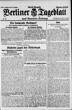 Berliner Tageblatt und Handels-Zeitung vom 07.09.1923