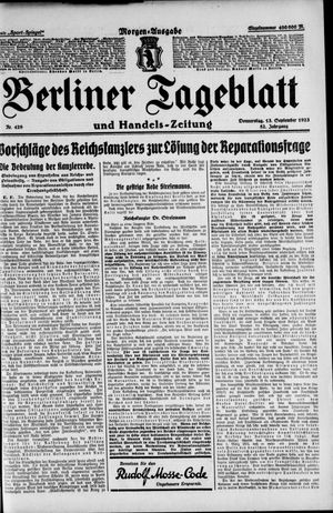 Berliner Tageblatt und Handels-Zeitung vom 13.09.1923