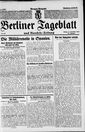 Berliner Tageblatt und Handels-Zeitung vom 14.09.1923