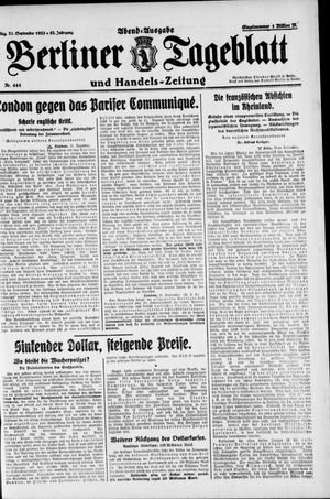 Berliner Tageblatt und Handels-Zeitung vom 21.09.1923